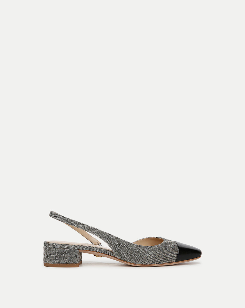 Lurex Cap-Toe Slingback Heels with Elastic Strap | Cecile