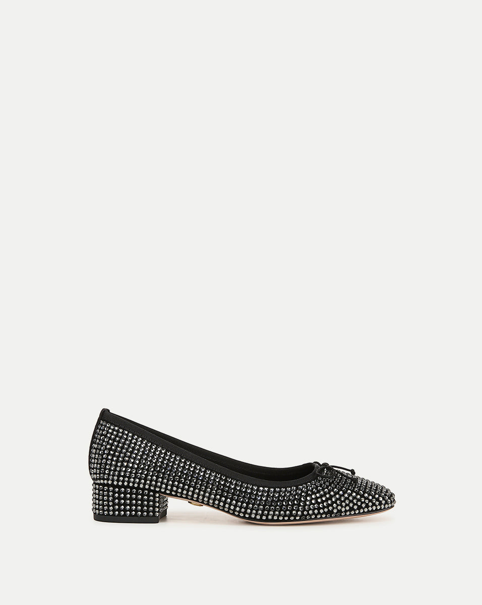 Rhinestone Ballet Flats for Women | Suede & Grosgrain Bow | Cecile Pump
