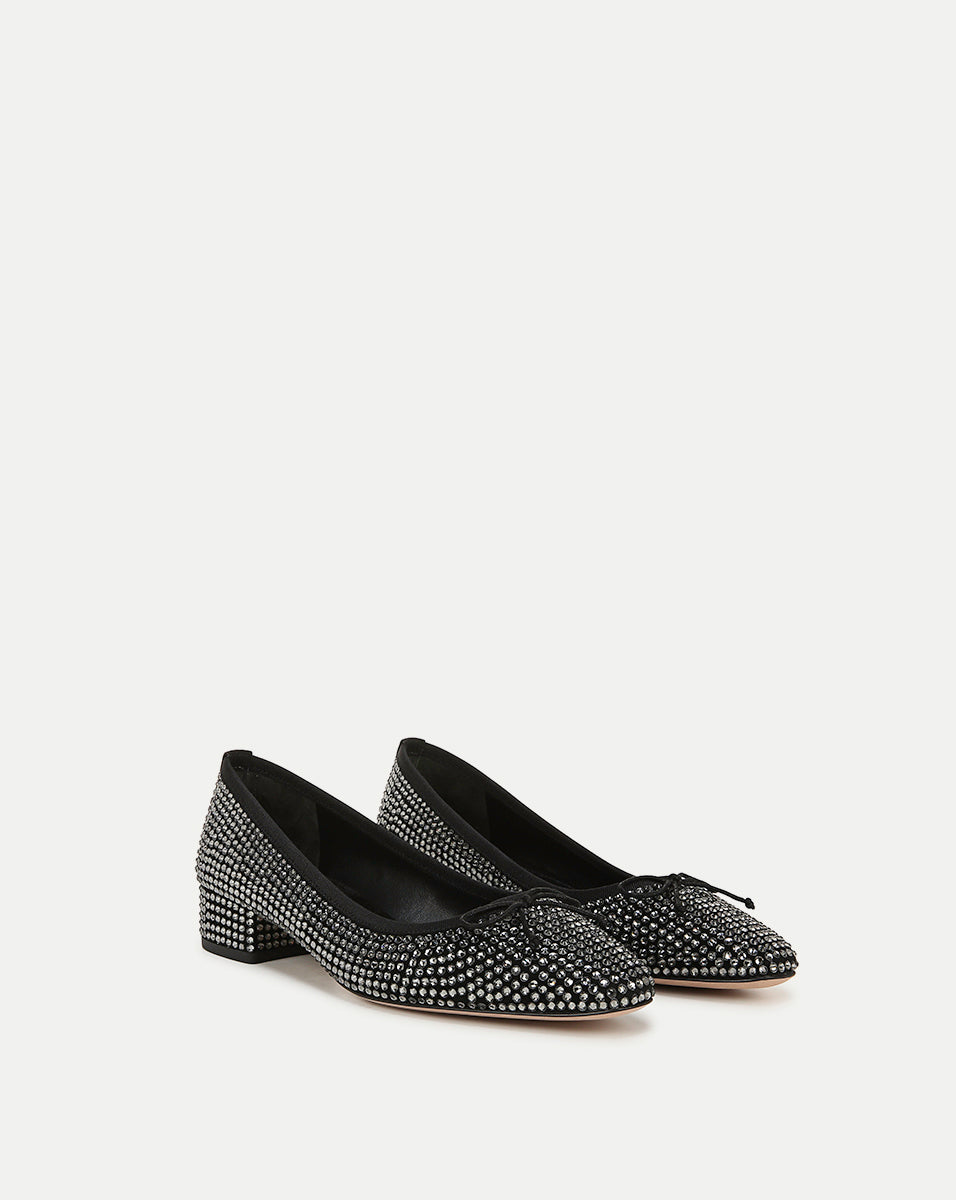 Rhinestone Ballet Flats for Women | Suede & Grosgrain Bow | Cecile Pump