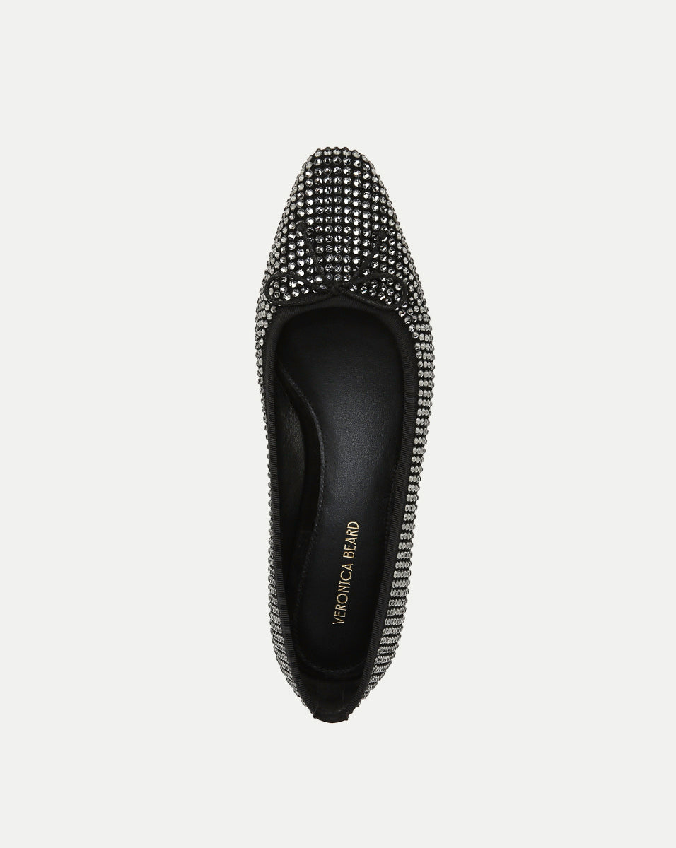 Rhinestone Ballet Flats for Women | Suede & Grosgrain Bow | Cecile Pump