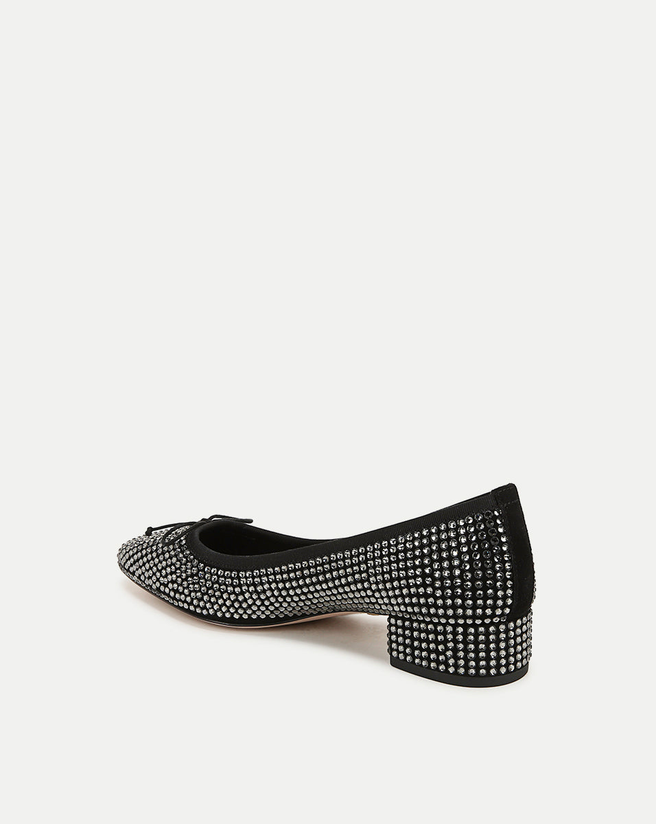 Rhinestone Ballet Flats for Women | Suede & Grosgrain Bow | Cecile Pump