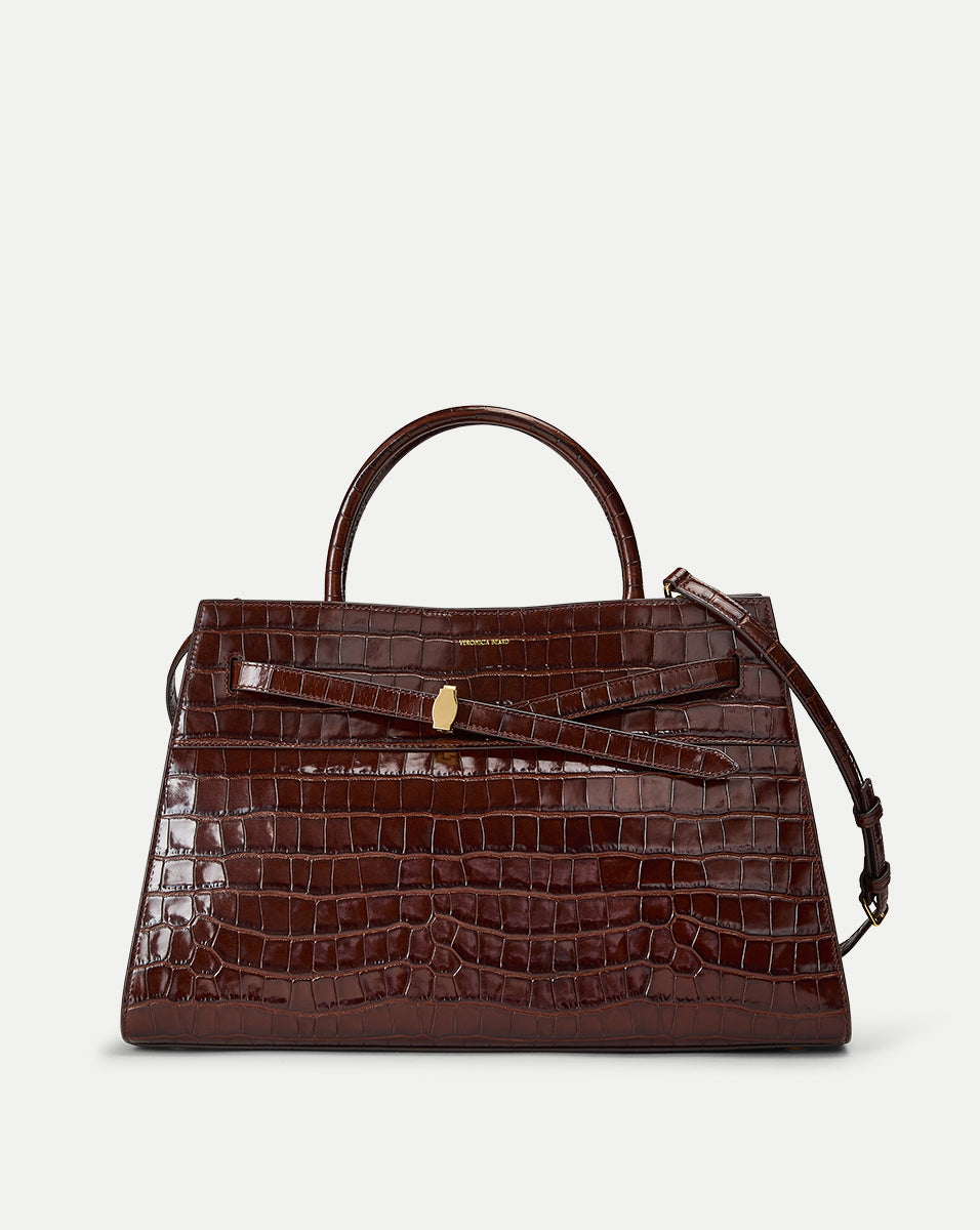 Luxury Croc-Embossed Leather Tote Bag with Adjustable Strap | Veronica Beard