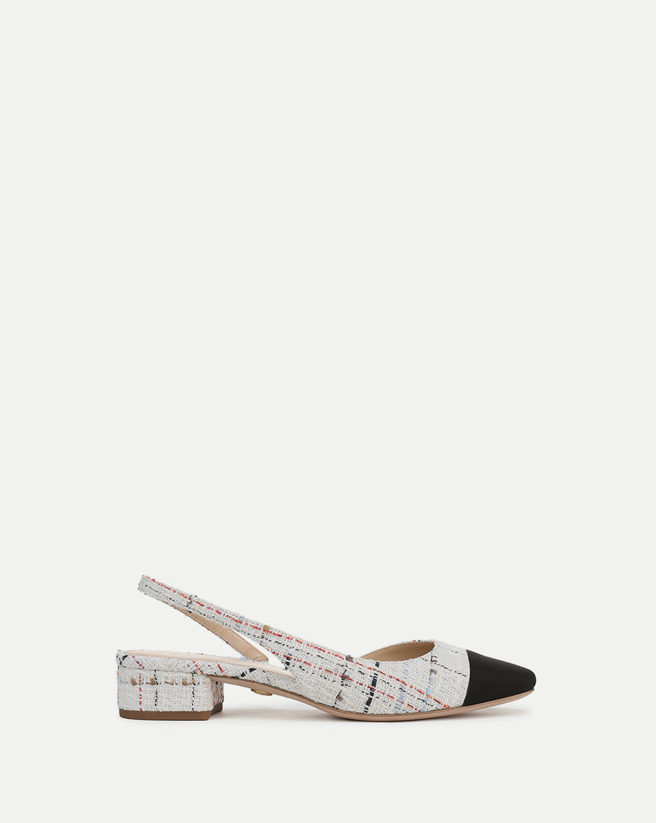 Tweed Cap-Toe Slingback with Leather Toe & Block Heel | Cecile