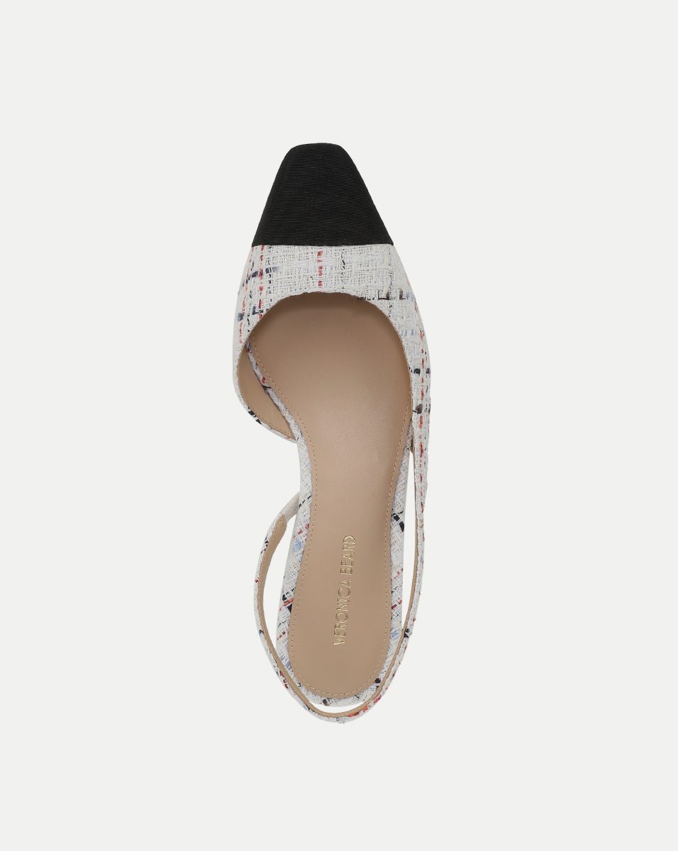 Tweed Cap-Toe Slingback with Leather Toe & Block Heel | Cecile