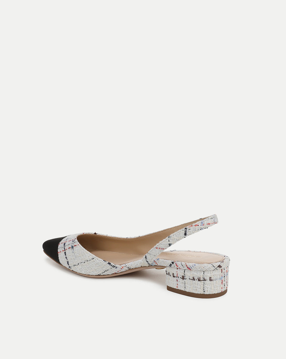 Tweed Cap-Toe Slingback with Leather Toe & Block Heel | Cecile