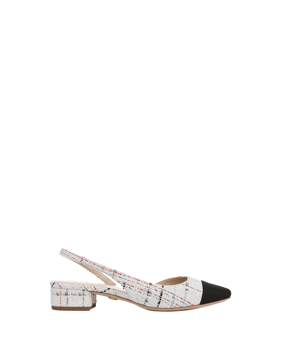 Tweed Cap-Toe Slingback with Leather Toe & Block Heel | Cecile