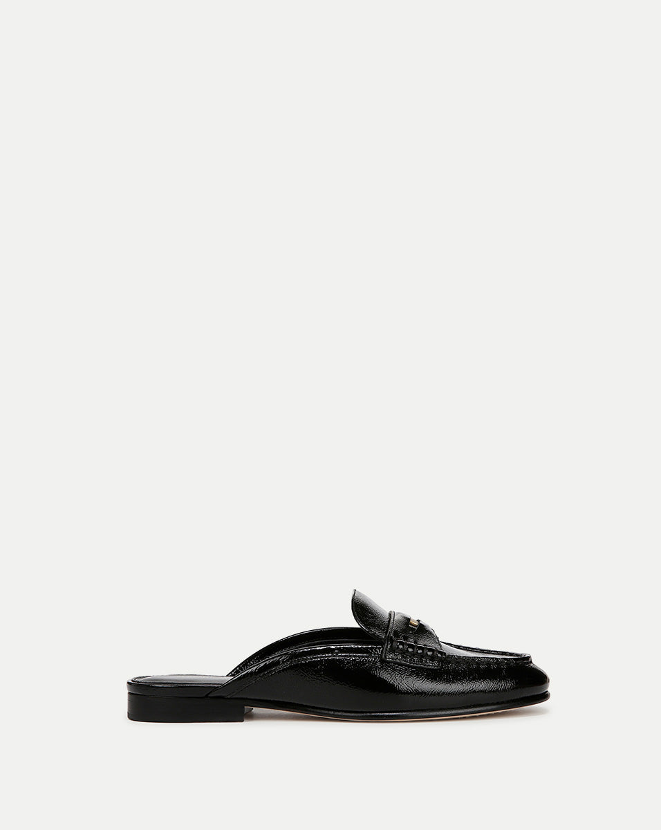 Leather Mule Shoes for Women | High-Shine Penny Loafer Style