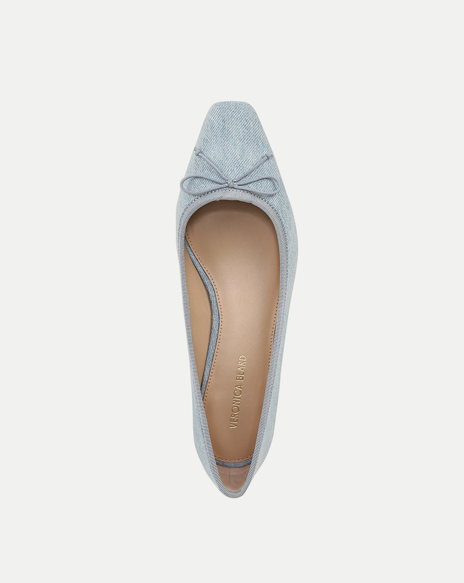 Denim Ballet Flats with Bow & Block Heel | Cecile Pump
