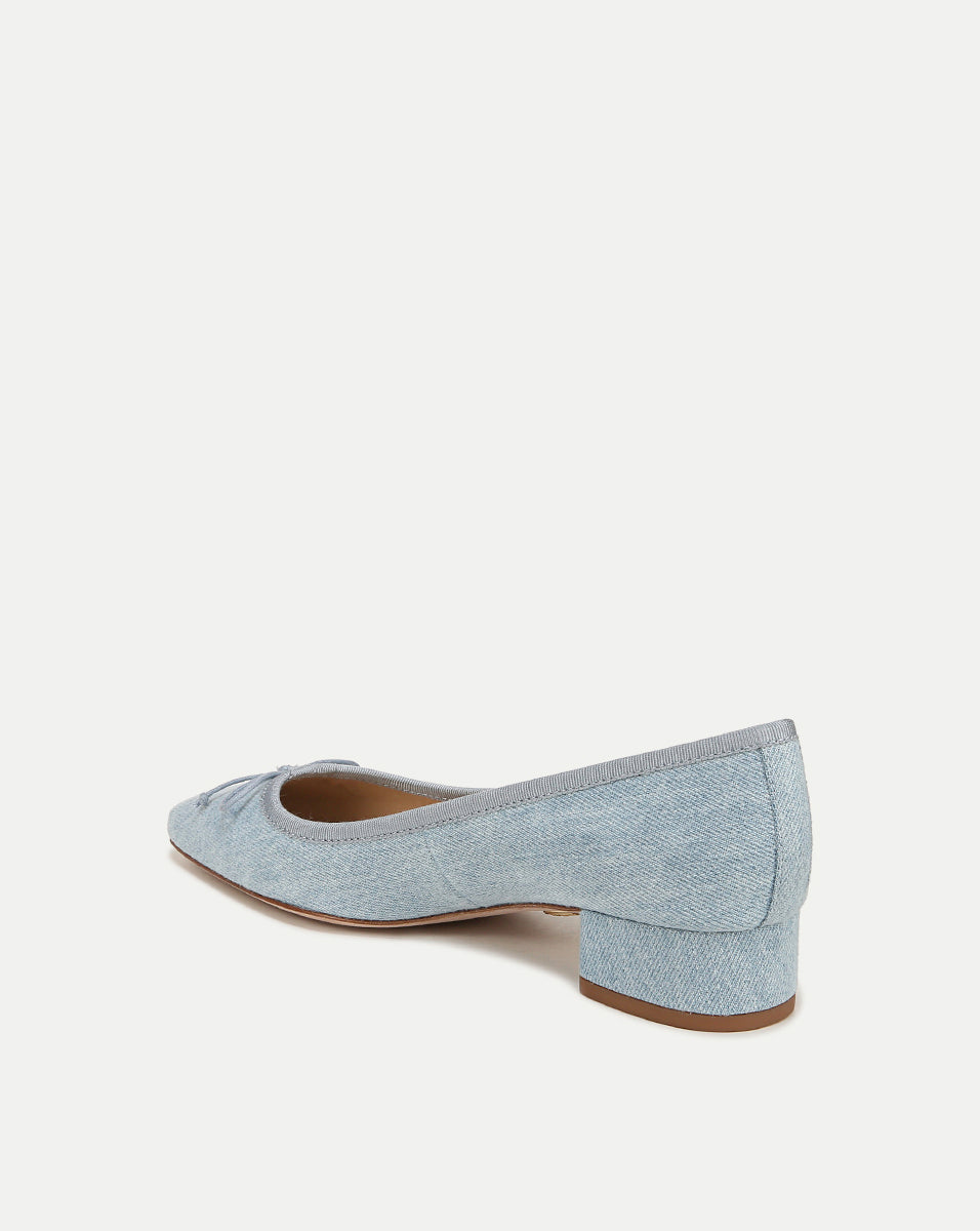 Denim Ballet Flats with Bow & Block Heel | Cecile Pump