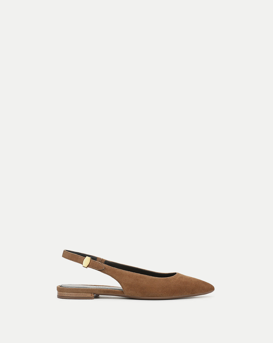 Tan Suede Slingback Ballet Flats with Dash Hardware | Shina