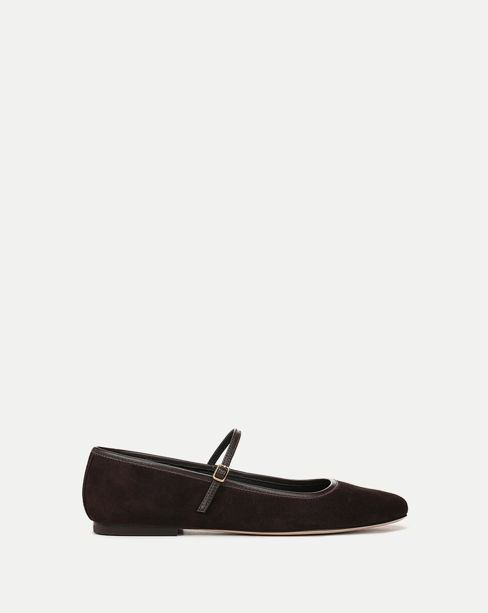 Suede Ballet Flats with Leather Trim & Strap | Ellie