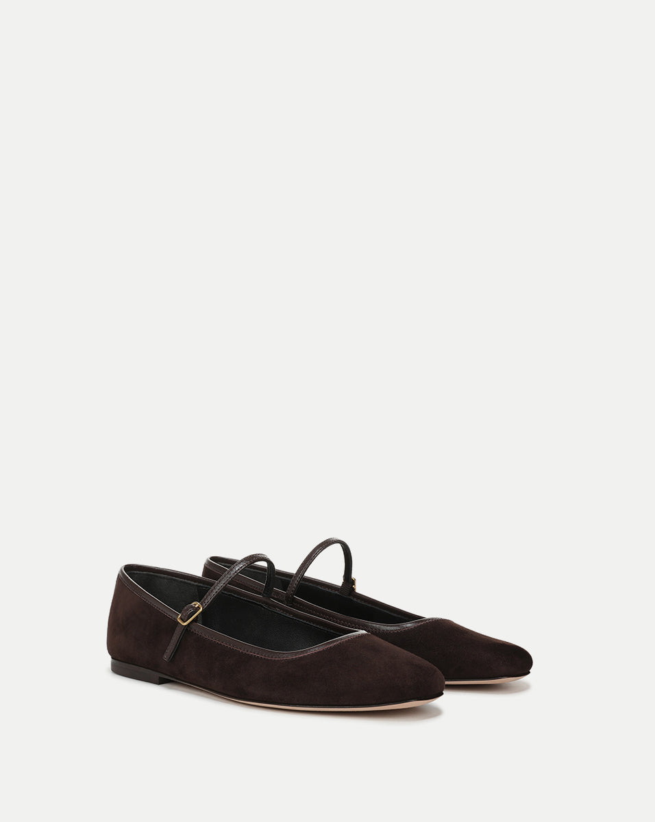 Suede Ballet Flats with Leather Trim & Strap | Ellie