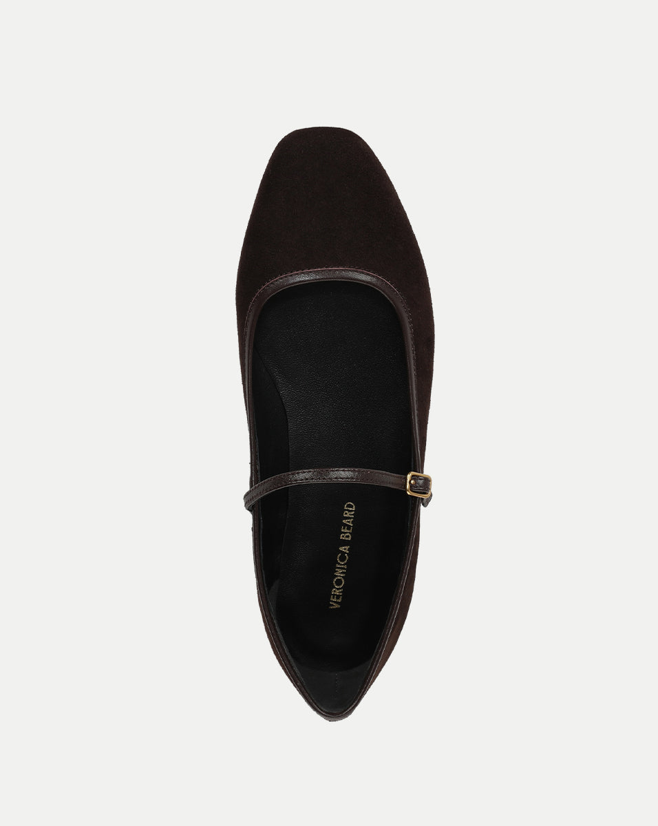 Suede Ballet Flats with Leather Trim & Strap | Ellie