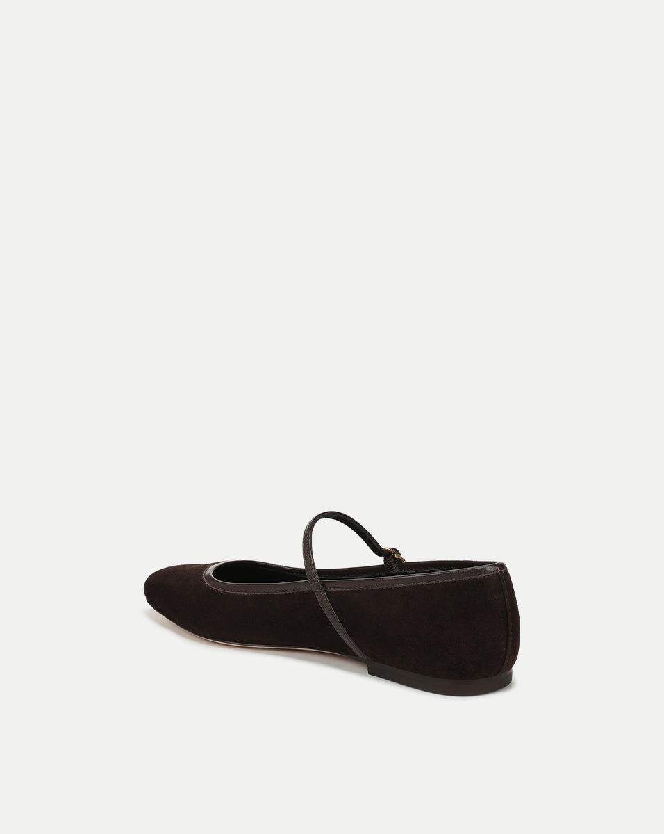 Suede Ballet Flats with Leather Trim & Strap | Ellie