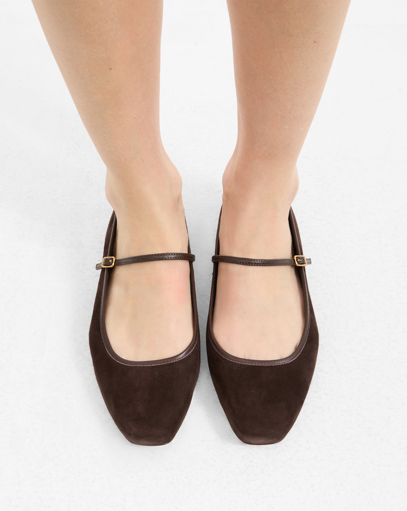 Suede Ballet Flats with Leather Trim & Strap | Ellie