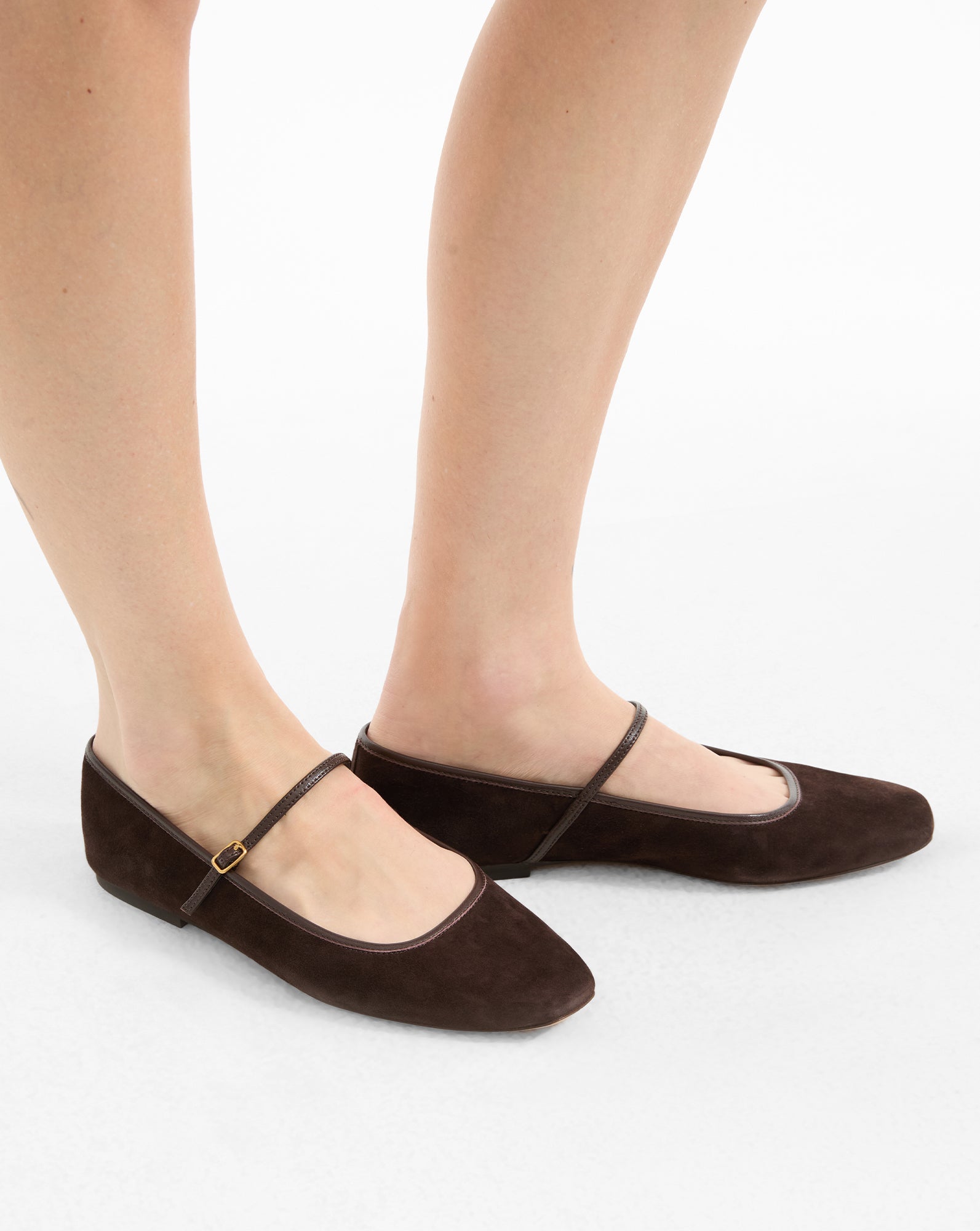 Suede Ballet Flats with Leather Trim & Strap | Ellie