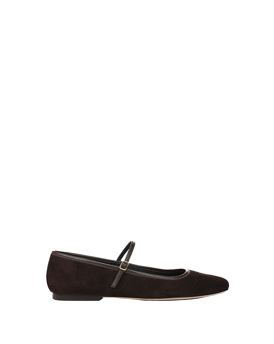 Suede Ballet Flats with Leather Trim & Strap | Ellie