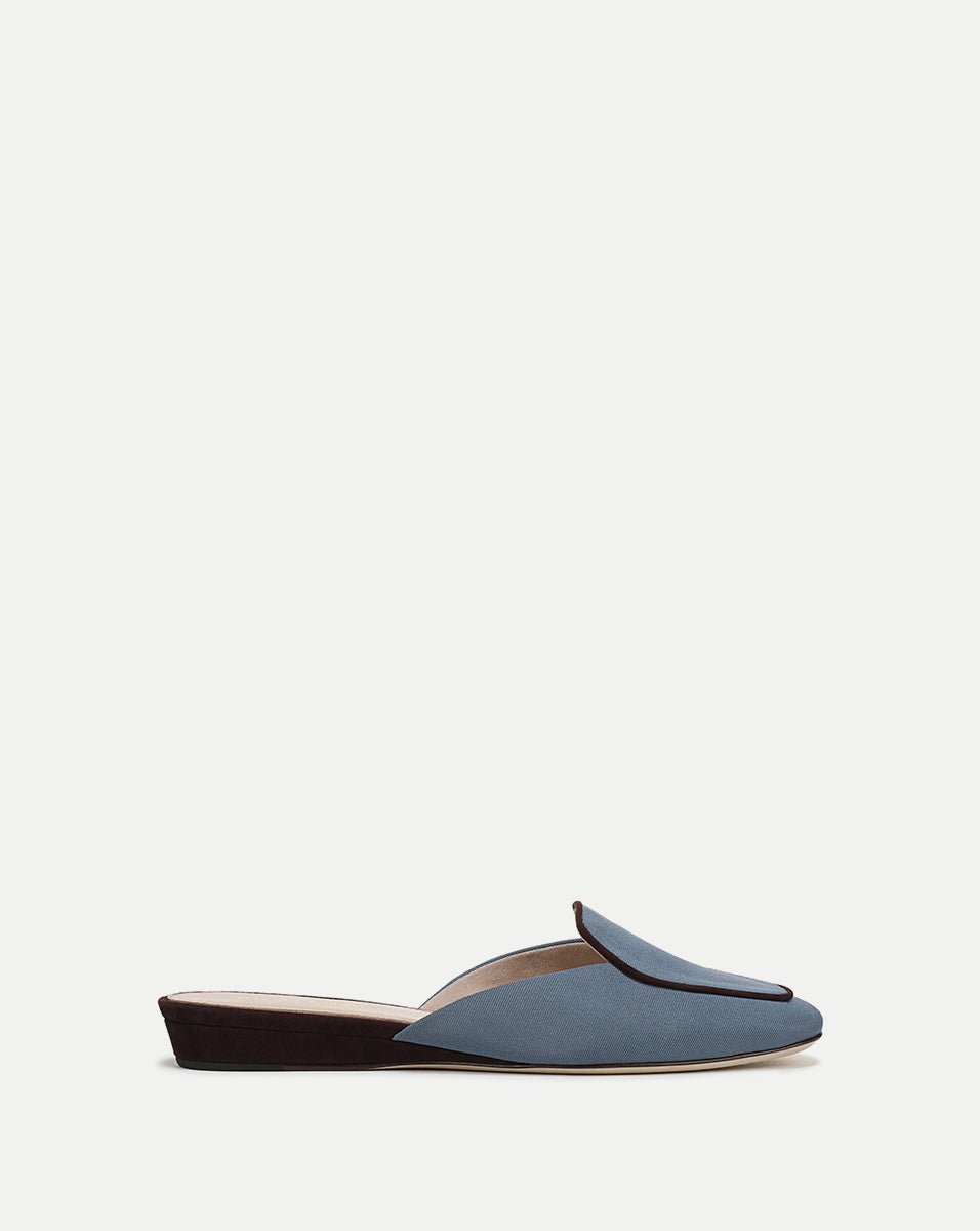 Minimalist Green Loafer Mule with Suede Piping | Moritz