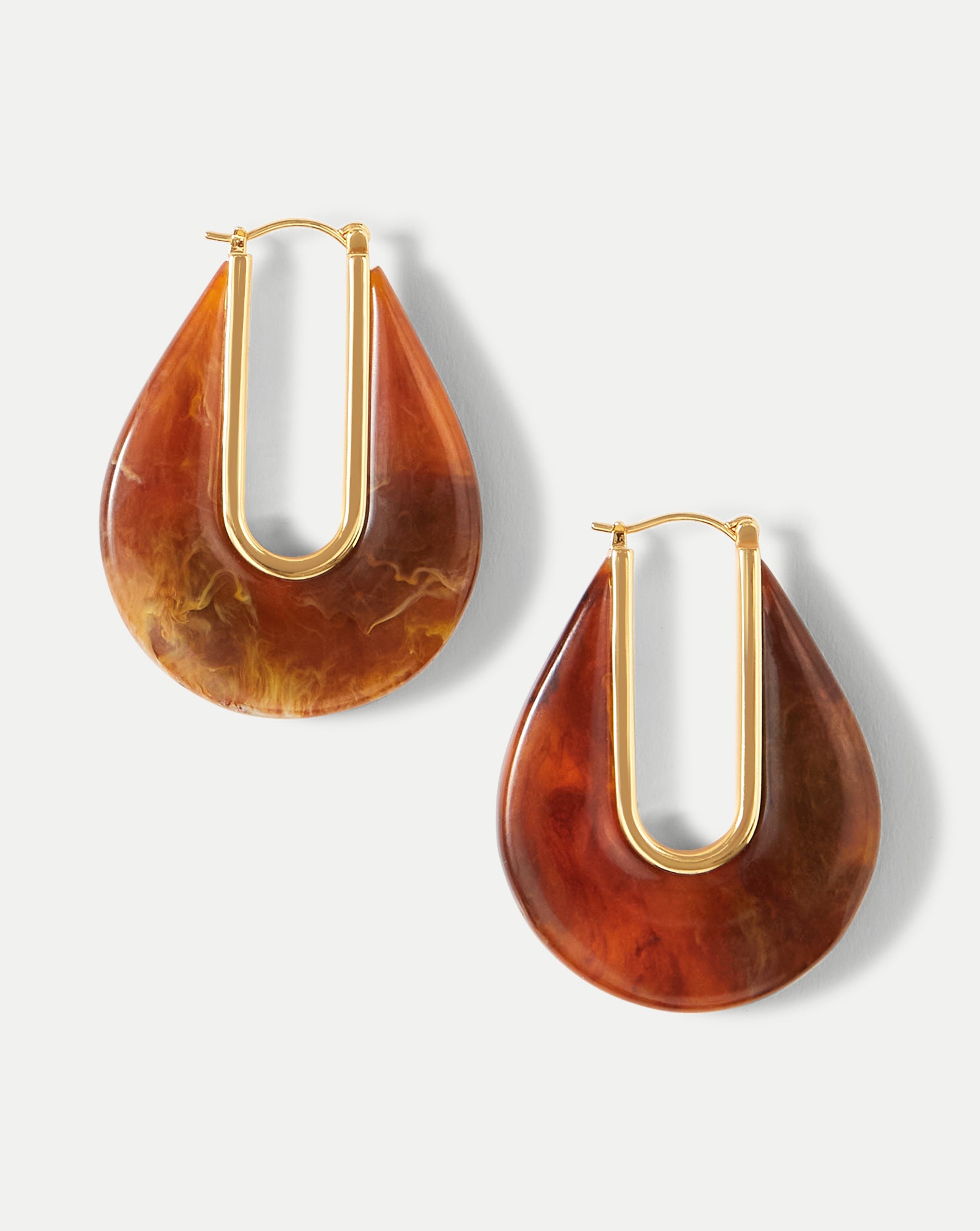 Jade Green Resin Drop Hoop Earrings with Gold-Plated Rim | Statement Jewelry