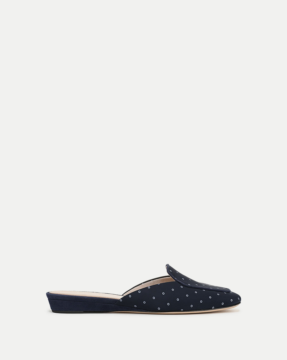 Navy Printed Loafer Mules with Suede Piping | Moritz