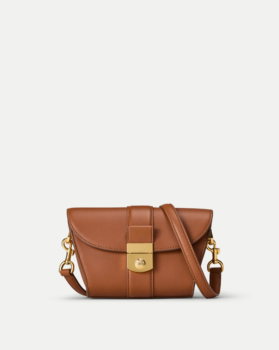 Leather Shoulder Bag with Crest Lock Closure | Small Crest Lock Trap