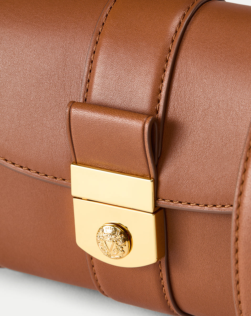 Leather Shoulder Bag with Crest Lock Closure | Small Crest Lock Trap