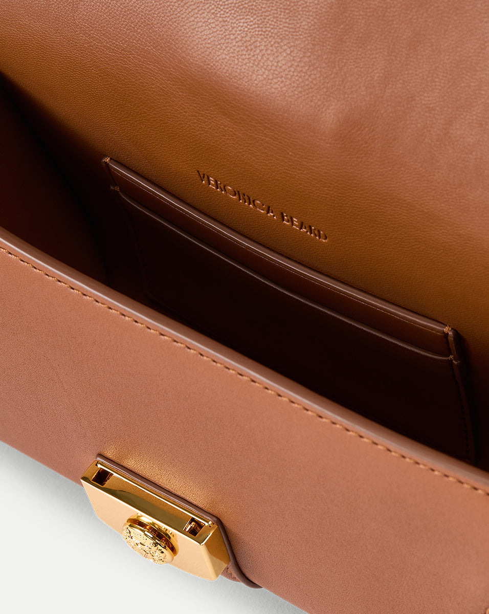 Leather Shoulder Bag with Crest Lock Closure | Small Crest Lock Trap