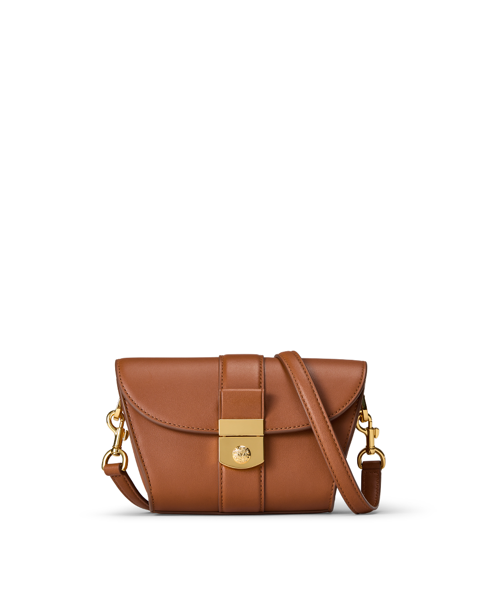 Leather Shoulder Bag with Crest Lock Closure | Small Crest Lock Trap