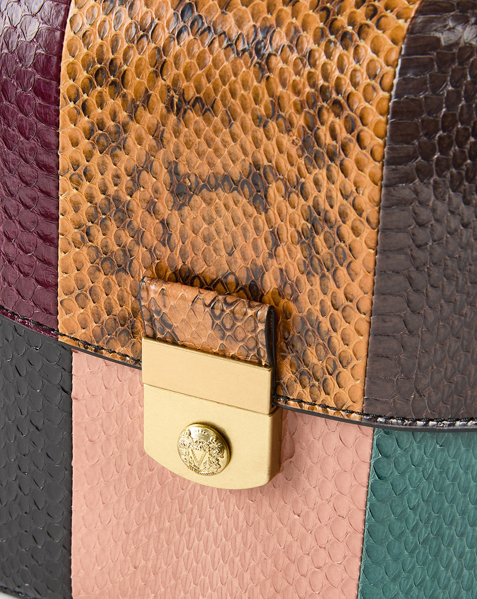 Patchwork Flap Bag with Snakeskin & Gold Chain Strap | Double Link