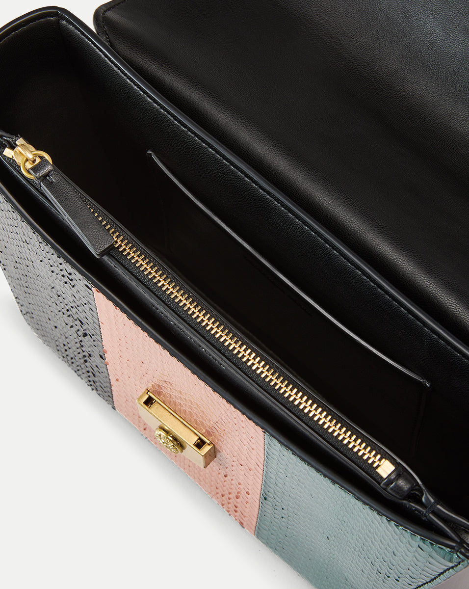 Patchwork Flap Bag with Snakeskin & Gold Chain Strap | Double Link