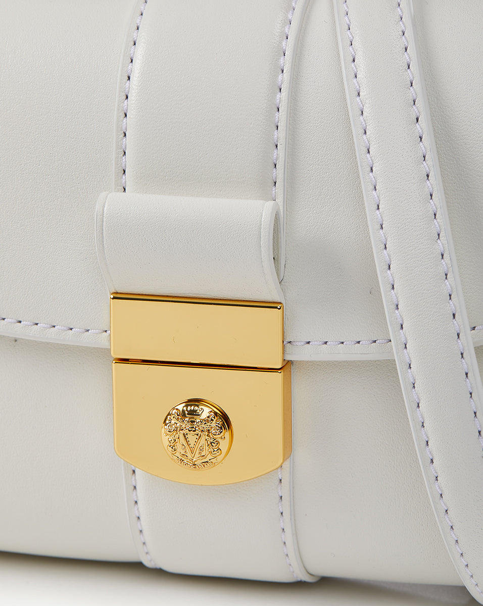 Leather Shoulder Bag with Crest Lock Closure | Small Crest Lock Trap