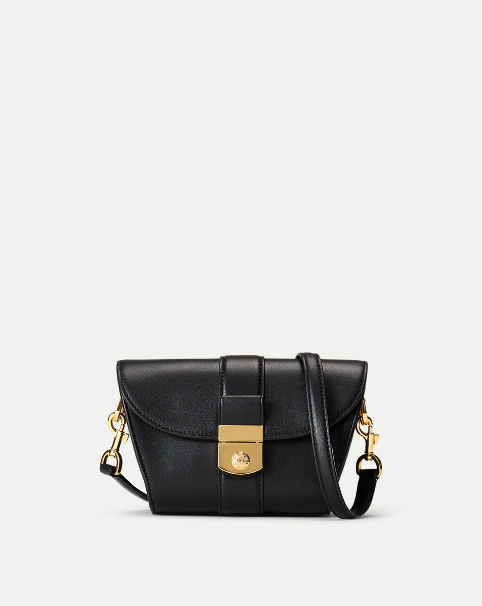 Leather Shoulder Bag with Crest Lock Closure | Small Crest Lock Trap