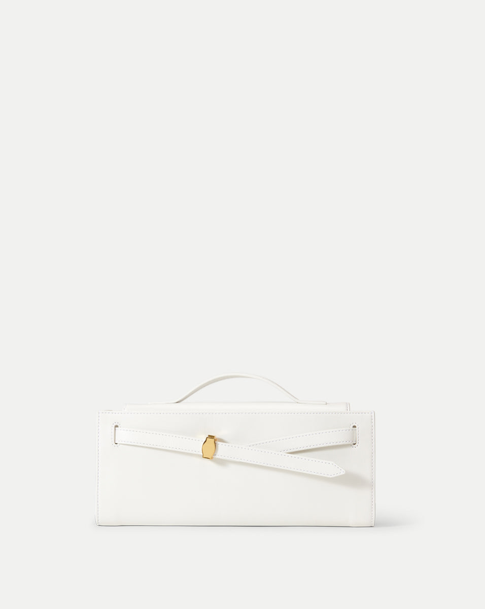 White Leather Clutch with Adjustable Strap & Zip Pocket | Veronica Beard