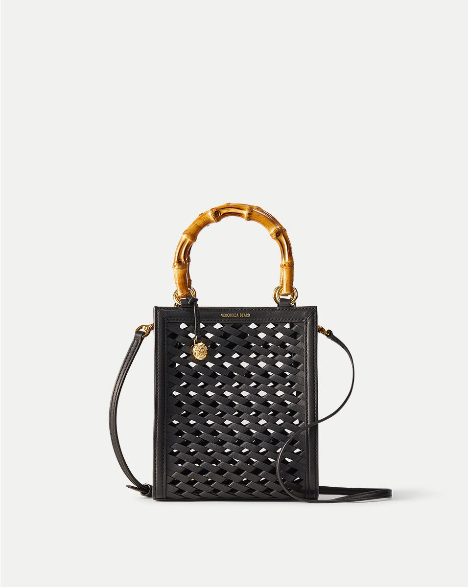 Perforated Leather Shopper Bag with Bamboo Handle & Removable Strap