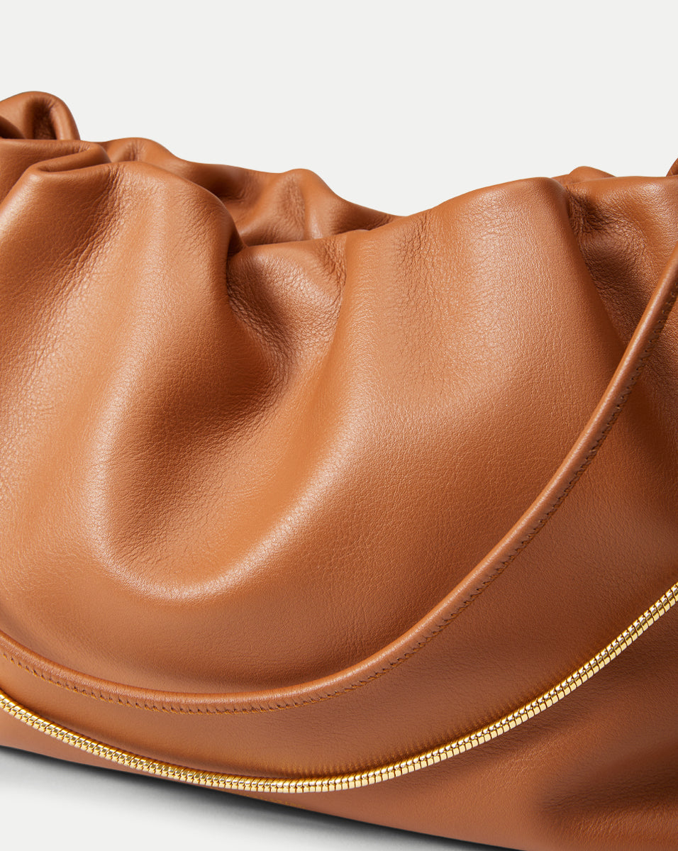 Brown Leather Stash Bag with Zip Pocket & Gold Chain Straps | Veronica Beard