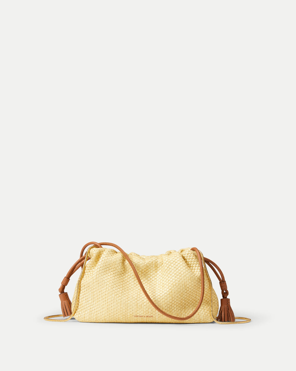 Small Raffia Pouch Bag with Leather Details & Zip Pocket | Veronica Beard