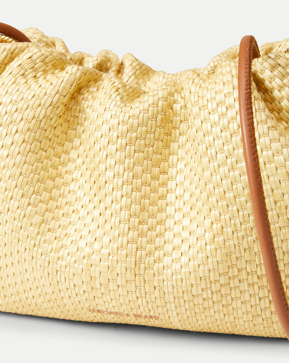 Small Raffia Pouch Bag with Leather Details & Zip Pocket | Veronica Beard