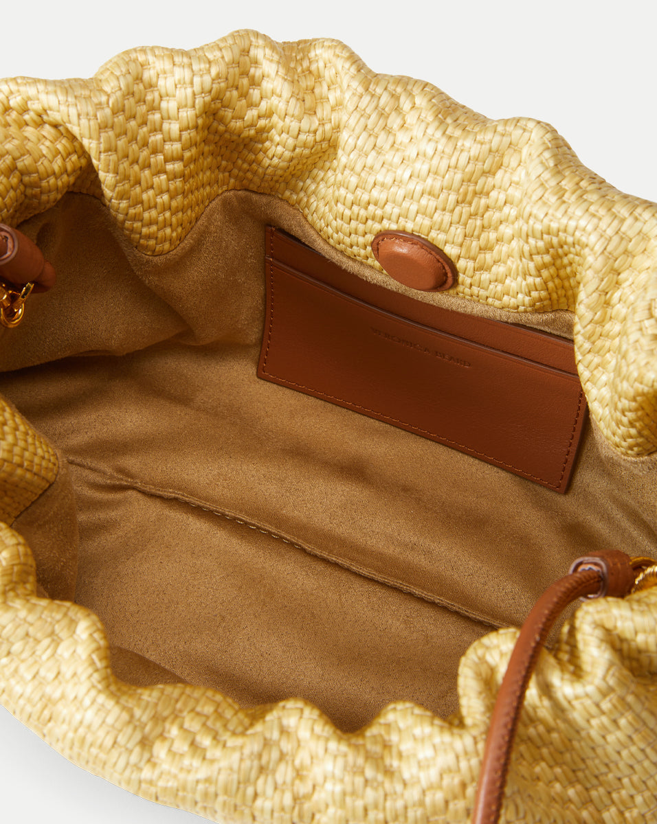 Small Raffia Pouch Bag with Leather Details & Zip Pocket | Veronica Beard