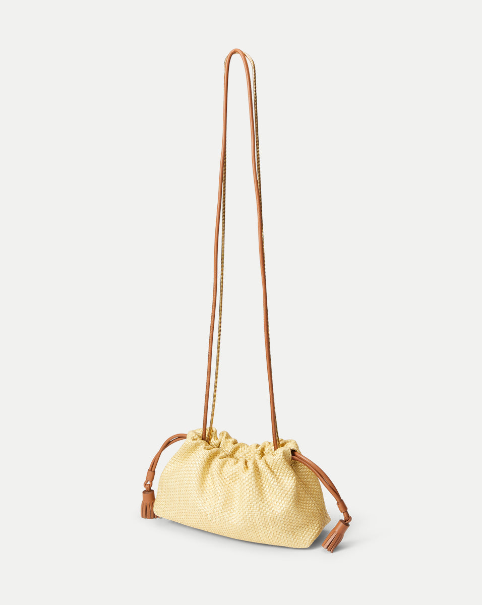 Small Raffia Pouch Bag with Leather Details & Zip Pocket | Veronica Beard