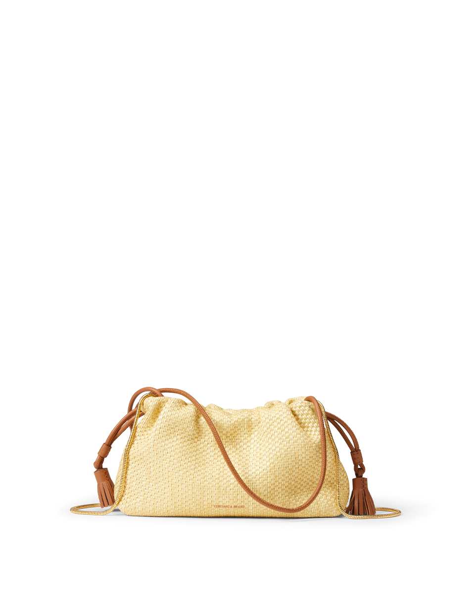 Small Raffia Pouch Bag with Leather Details & Zip Pocket | Veronica Beard