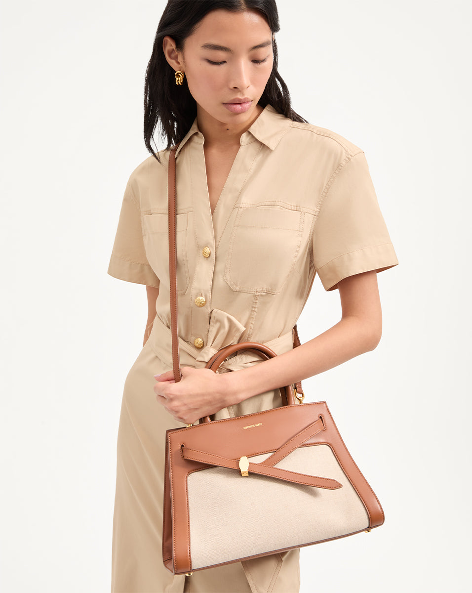 Canvas Tote Bag with Leather Details & Adjustable Strap | Veronica Beard