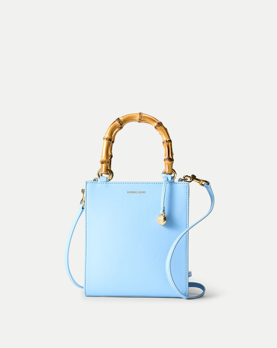 Perforated Leather Shopper Bag with Bamboo Handle & Removable Strap