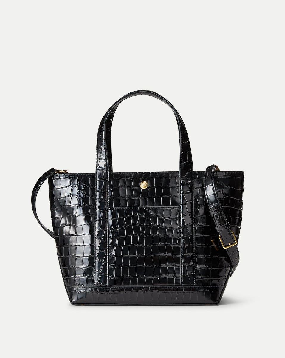 Leather Tote Bag with Croc-Embossed Design & Shoulder Strap | Veronica Beard