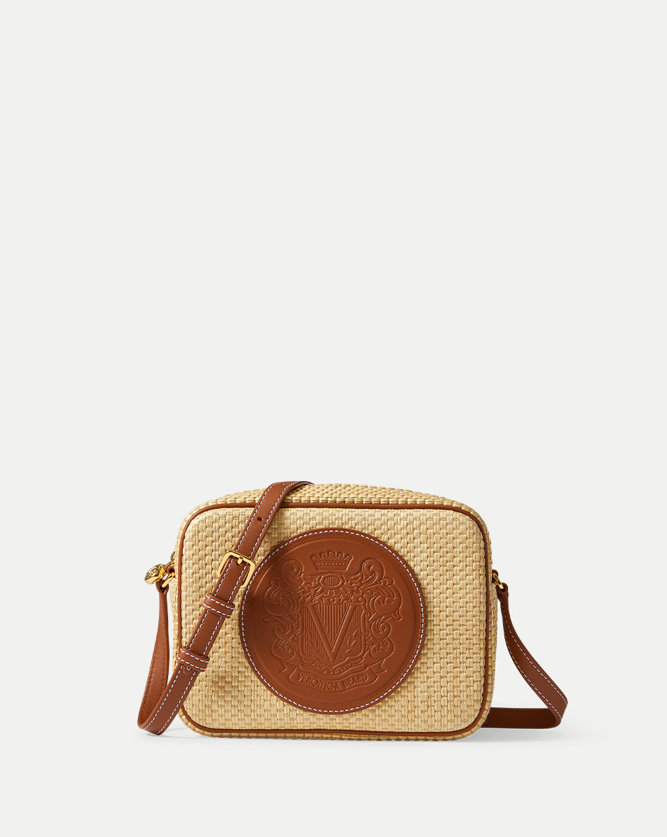 Raffia Crossbody Bag with Removable Strap & Leather Crest | VB Lens