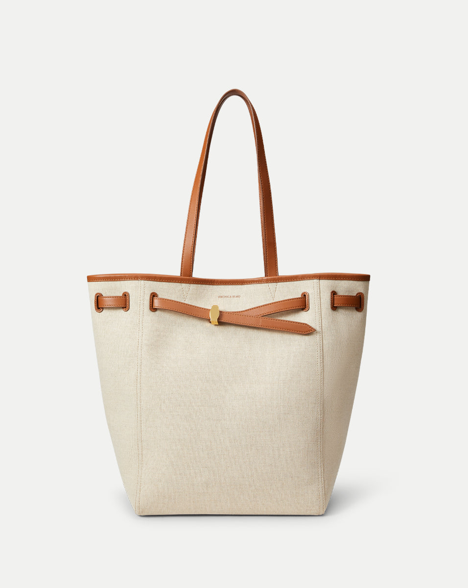 Linen Canvas Tote Bag with Leather Handles & Adjustable Strap | Veronica Beard
