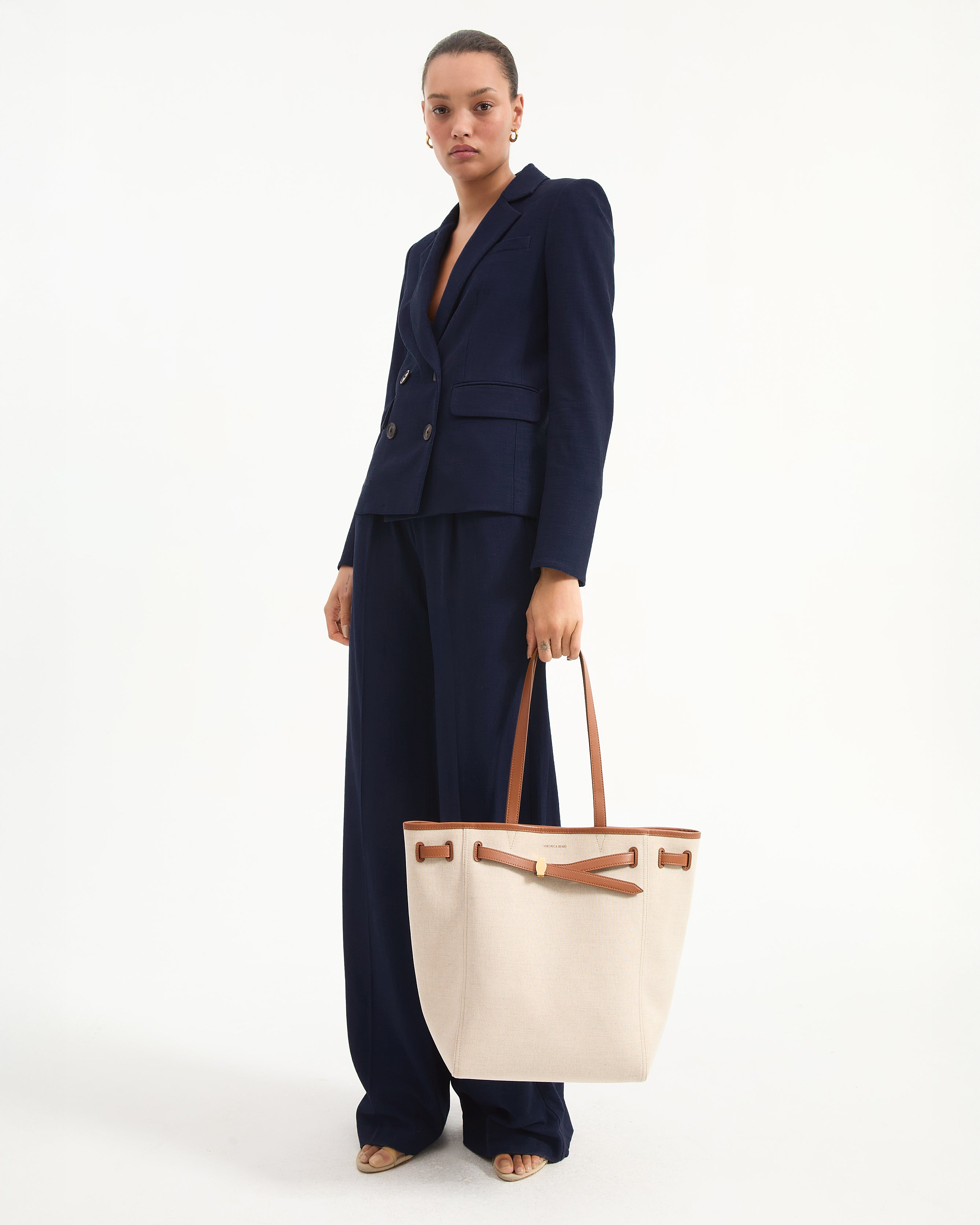 Linen Canvas Tote Bag with Leather Handles & Adjustable Strap | Veronica Beard