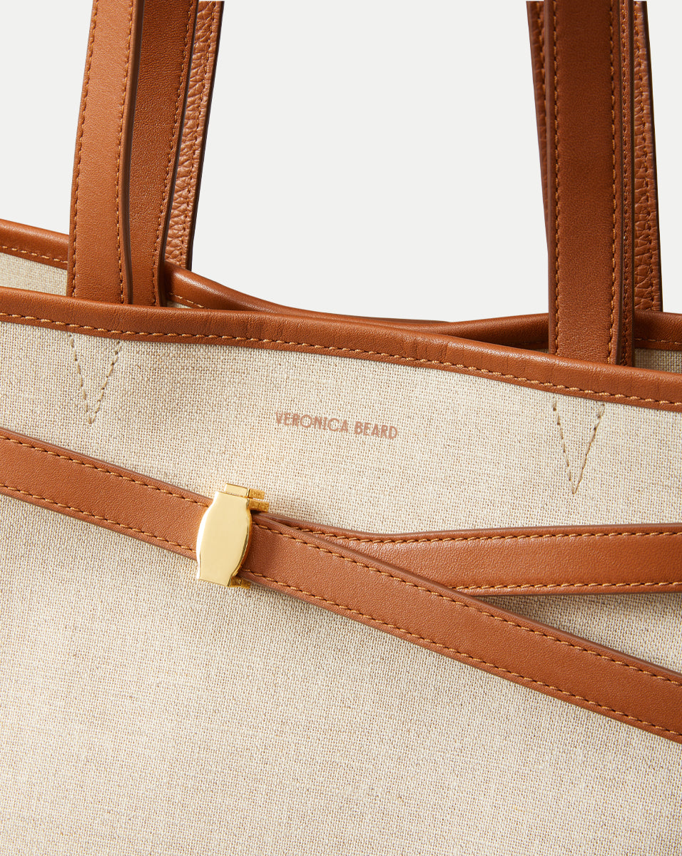 Linen Canvas Tote Bag with Leather Handles & Adjustable Strap | Veronica Beard