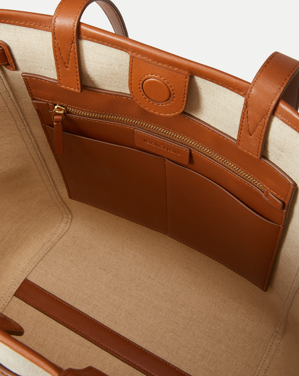 Linen Canvas Tote Bag with Leather Handles & Adjustable Strap | Veronica Beard