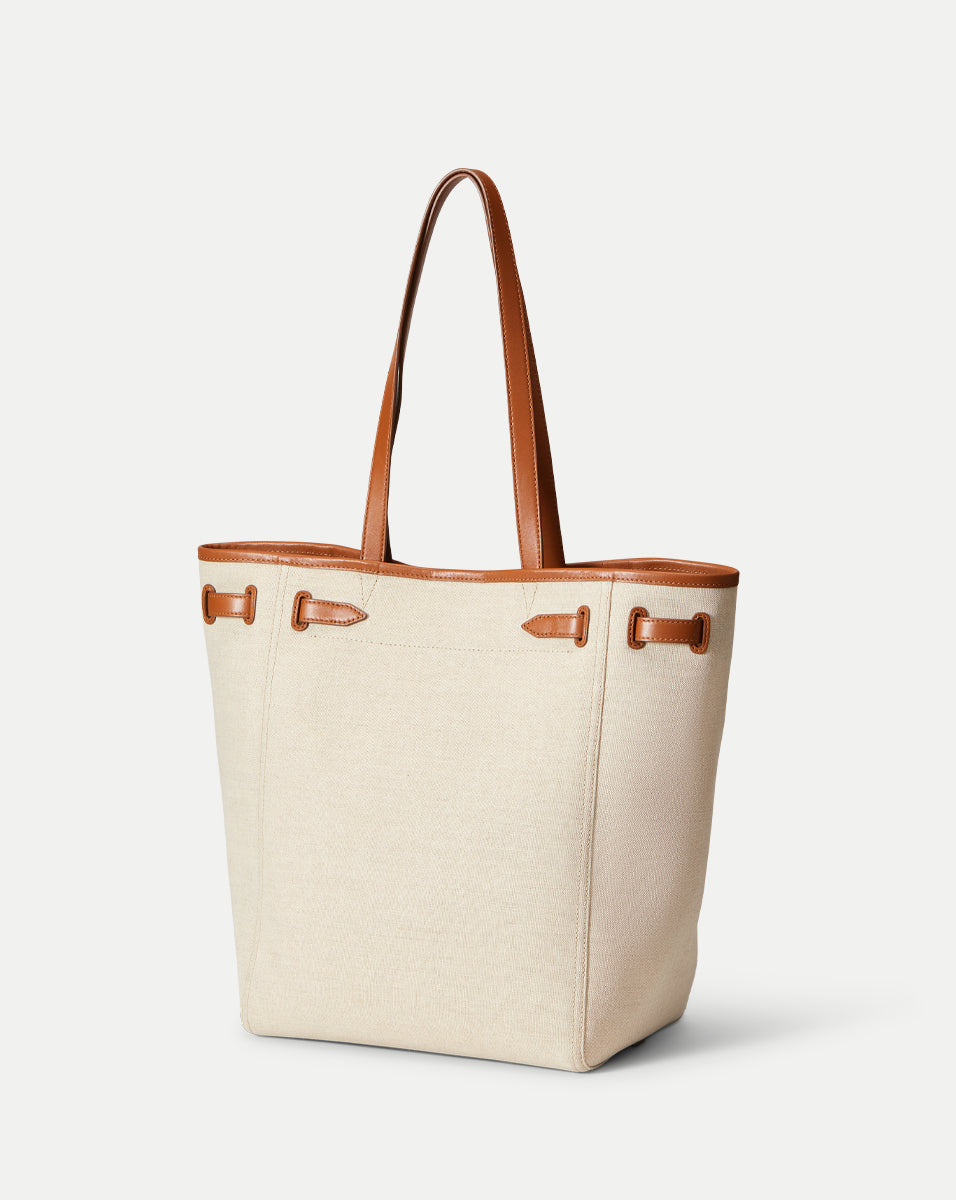 Linen Canvas Tote Bag with Leather Handles & Adjustable Strap | Veronica Beard