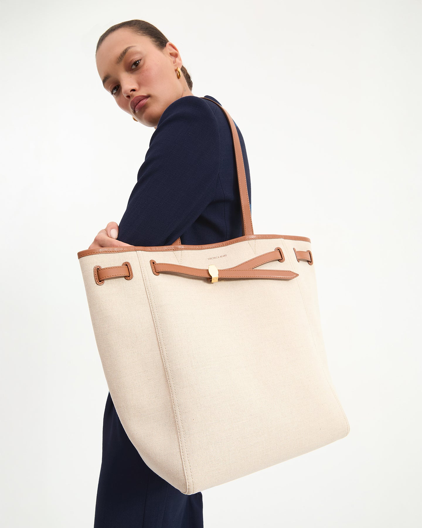 Linen Canvas Tote Bag with Leather Handles & Adjustable Strap | Veronica Beard